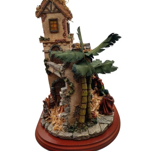 Nativity Scene W/Hand-Painted Figures Palm Trees On Oval Wood Base.Heritage Hous - Picture 4 of 6